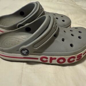 CROCS Kids Gray Sandals with Pink Highlights
